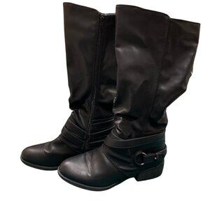 Sugar Dabble Knee High Wide Calf Faux Leather Black Boots Straps/Buckles. Size9M